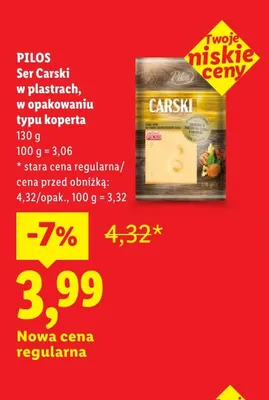 Ser Carski w plastrach w opakowaniu typu koperta Pilos promocja w Lidl