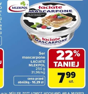 Ser mascarpone Łaciate Mlekpol promocja w Carrefour