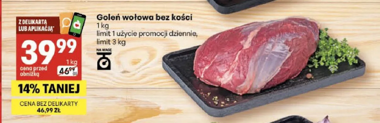 Goleń wołowa bez kości promocja w Delikatesy Centrum