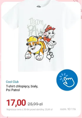 T-shirt chłopięcy biały Psi Patrol Cool Club promocja w Smyk