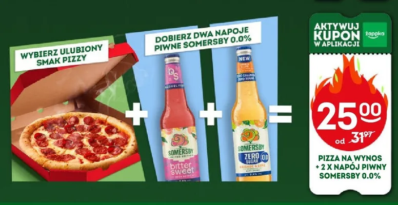 Zestaw pizza na wynos + 2x napój piwny Somersby 0,0% promocja w Żabka
