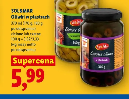 Oliwki zielone w plastrach Sol & Mar promocja w Lidl