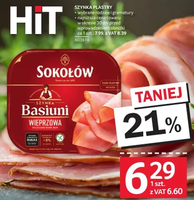 Szynka plastry Basiumi wieprzowa Sokołów promocja w Selgros