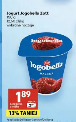 Jogurt Jogobella Zott malina promocja w Delikatesy Centrum