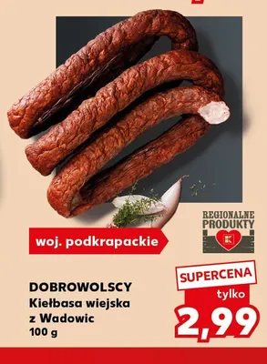 Kiełbasa wiejska z Wadowic Dobrowolscy promocja w Kaufland