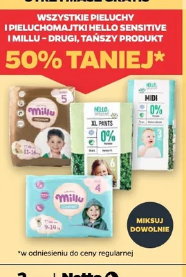 Pieluchy i pieluchomajtki Hello Sensitive i Millu promocja w Netto