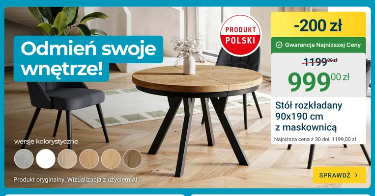 Stół rozkładany 90x190 cm z maskownicą promocja w ERLI