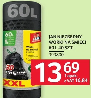 Worki na śmieci JAN NIEZBĘDNY 60 l 40 szt. promocja w Selgros