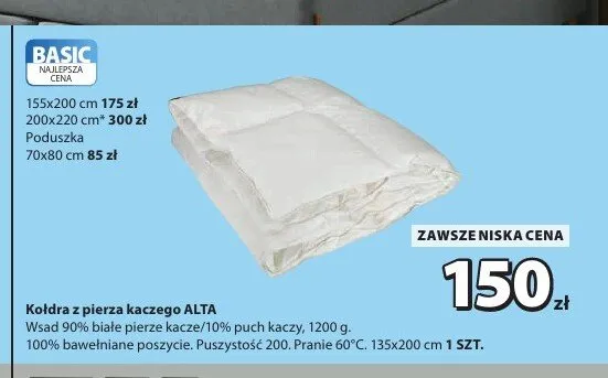 Kołdra z pierza kaczego ALTA promocja w Jysk
