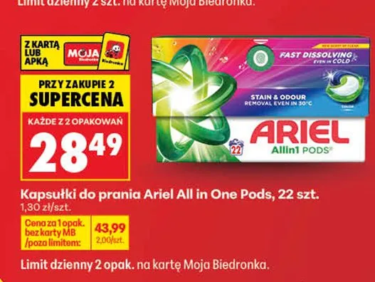 Kapsułki do prania Ariel All in One Pods promocja w Biedronka