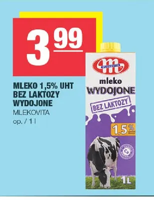 Mleko UHT bez laktozy Wydojone Mlekovita 1,5% promocja w SPAR