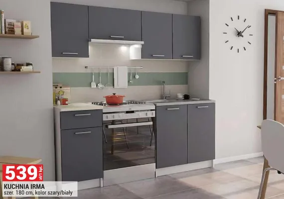 Kuchnia Irma szer. 180 cm, kolor szary/biały promocja w Merkury Market