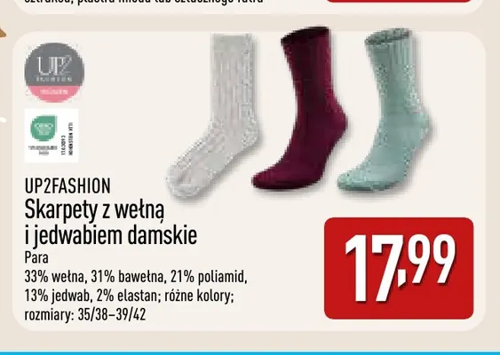 Skarpety z wełną i jedwabiem damskie Up2fashion promocja w Aldi