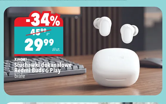 Słuchawki dokanałowe Xiaomi Redmi Buds 6 Play białe promocja w Biedronka