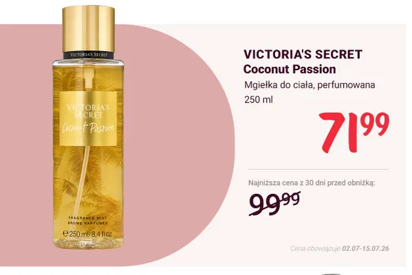 Mgiełka do ciała Victoria's Secret Coconut Passion promocja w Rossmann