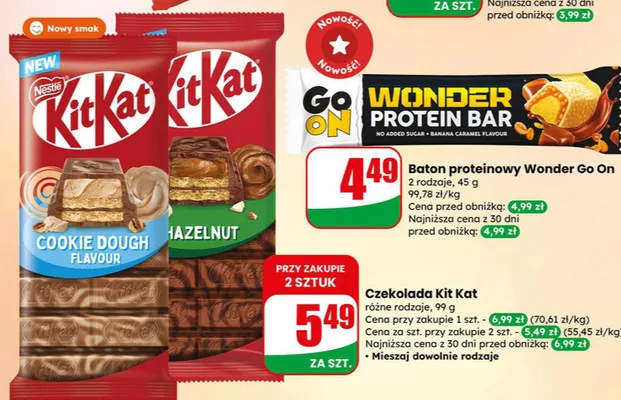 Baton proteinowy 2 rodzaje Wonder Go On promocja w Dino