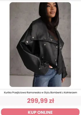 Kurtka przejściowa ramoneska w stylu bomberki z kołnierzem Reneé promocja w Renee