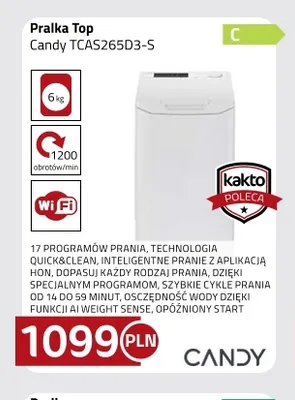 Pralka Top Candy TCAS265D3-S promocja w kakto.pl