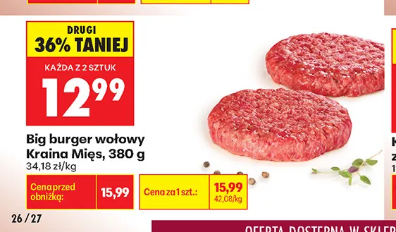 Big burger wołowy Kraina Mięs promocja w Biedronka