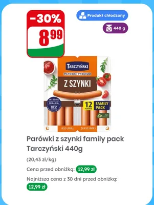 Parówki z szynki family pack Tarczyński promocja w Dino