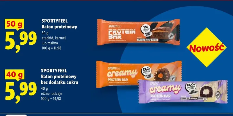 Baton proteinowy bez dodatku cukru Sportyfeel Creamy Protein Bar promocja w Lidl