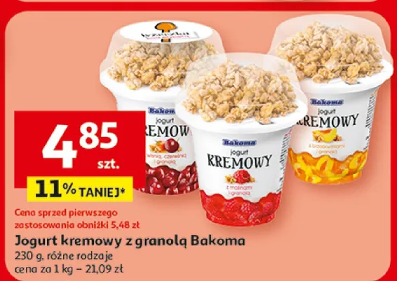Jogurt kremowy z granolą Bakoma promocja w Auchan