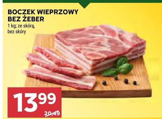 Boczek wieprzowy bez żeber Łaciate ze skórą bez skóry promocja w Stokrotka