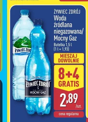 Woda źródlana gazowana Mocny Gaz Żywiec Zdrój promocja w Aldi