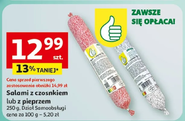 Salami z czosnkiem lub z pieprzem promocja w Auchan