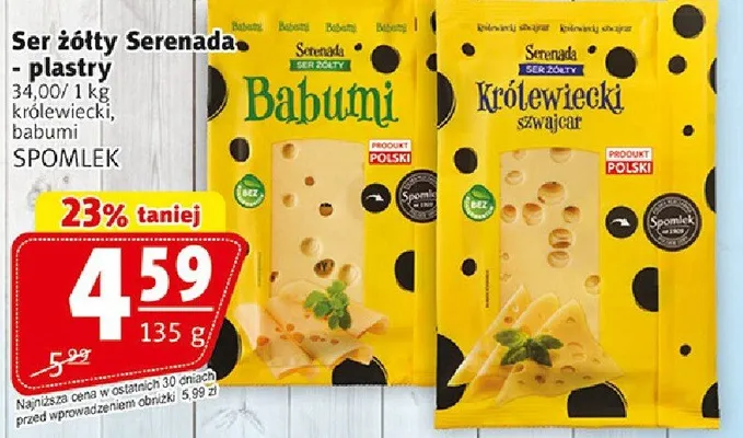 Ser żółty Serenada w plastrach królewiecki Spomlek promocja w Prim Market
