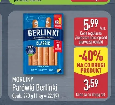 Parówki Berlinki Classic Morliny promocja w Aldi