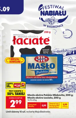 Masło ekstra Łaciate promocja w Biedronka