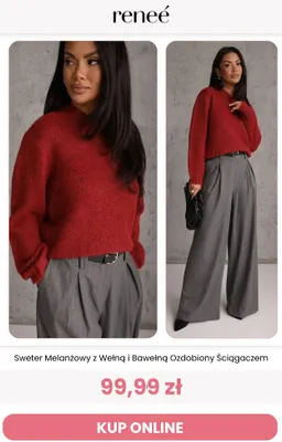 Sweter melanżowy z wełną i bawełną ozdobiony ściągaczem Reneé promocja w Renee