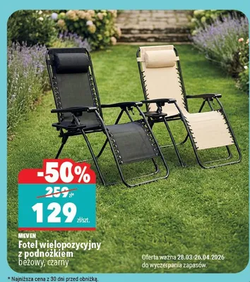 Fotel wielopozycyjny z podnóżkiem beżowy, czarny promocja w Biedronka Home