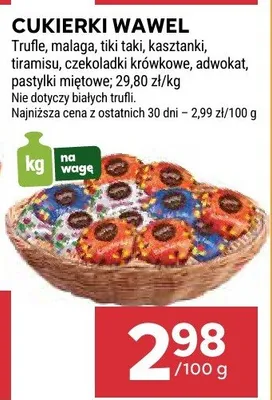 Cukierki trufle, malaga, tiki taki, kasztanki, tiramisu, czekoladki krówkowe, adwokat, pastylki miętowe promocja w Stokrotka