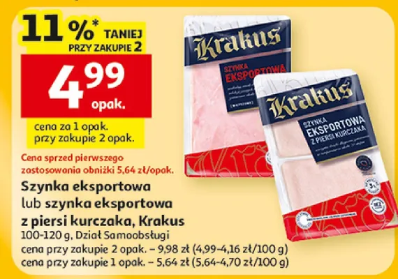 Szynka eksportowa lub szynka eksportowa z piersi kurczaka promocja w Auchan