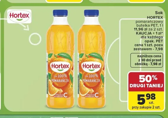 Sok pomarańczowy 100 % Carrefour promocja w Carrefour Market
