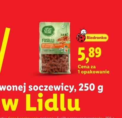 Makaron Fusilli z czerwonej soczewicy Go Vege promocja w Lidl