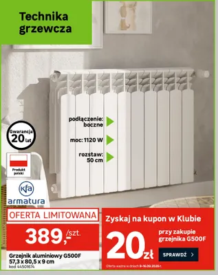 Grzejnik aluminiowy G500F 57,3x80,5x9 cm Kfa Armatura promocja w Leroy Merlin