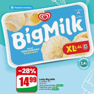 Lody śmietankowo-waniliowe Big Milk promocja w Dino