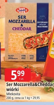 Ser Mozzarella & Cheddar wiórki Mlekovita promocja w Leclerc