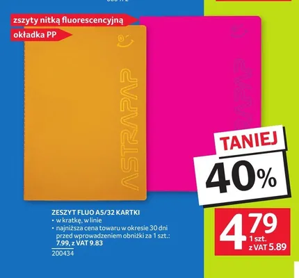 Zeszyt Fluo Astrapap A5 32 kartki promocja w Selgros