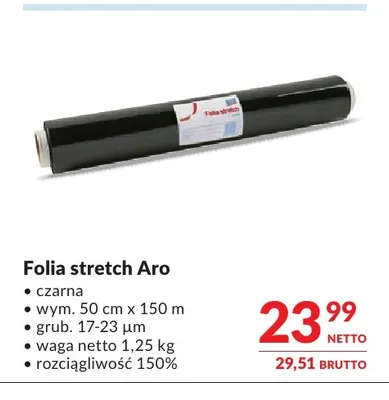 Folia stretch czarna 50cmx150 m Aro promocja w Makro