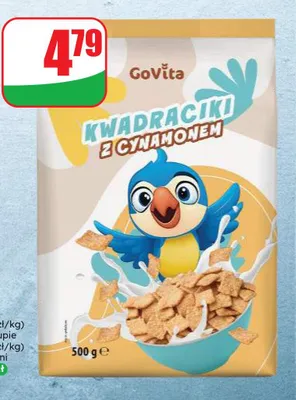 Płatki śniadaniowe Kwadraciki z cynamonem GoVita promocja w Dino