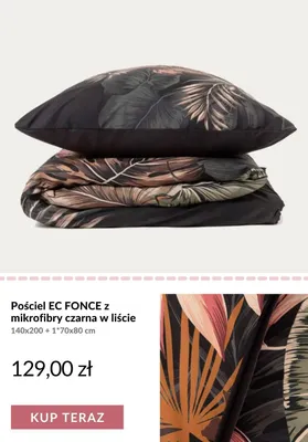 Pościel EC FONCE z mikrofibry czarna w liście 140x200 + 1x70x80 cm promocja w Homla