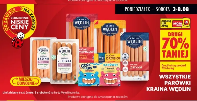 Parówki wieprzowe Smaczne na co dzień Kraina Wędlin promocja w Biedronka