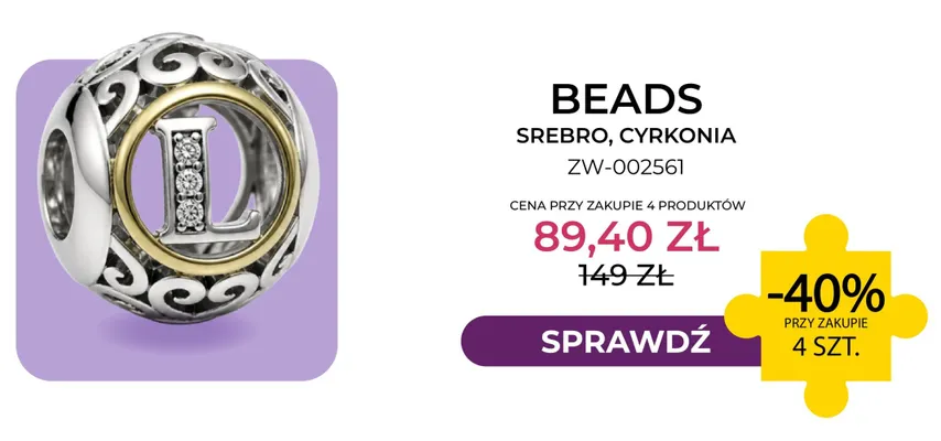 Beads srebro cyrkonia ZW-002561 Briju promocja w Briju