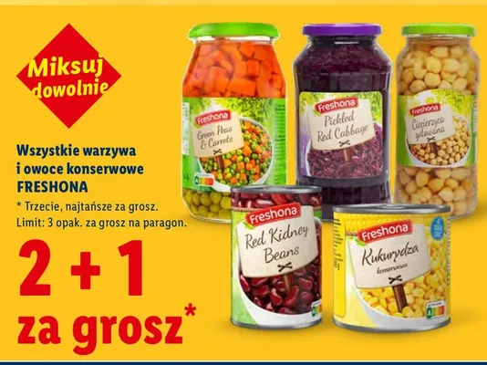 Wszystkie warzywa i owoce konserwowe trzecie, najtańsze za grosz promocja w Lidl