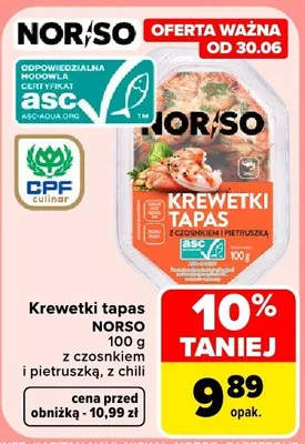 Krewetki tapas Norso z czosnkiem i pietruszką promocja w Carrefour