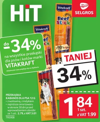 Przekąska kabanos Vitakraft dla psa 12 g promocja w Selgros